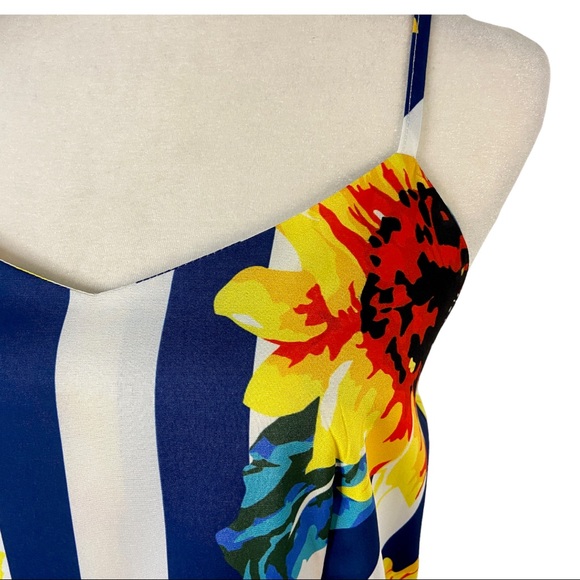 Shein Sunflower Blue White Stripe Spaghetti Strap Knee Length Sundress Size L - Picture 4 of 16
